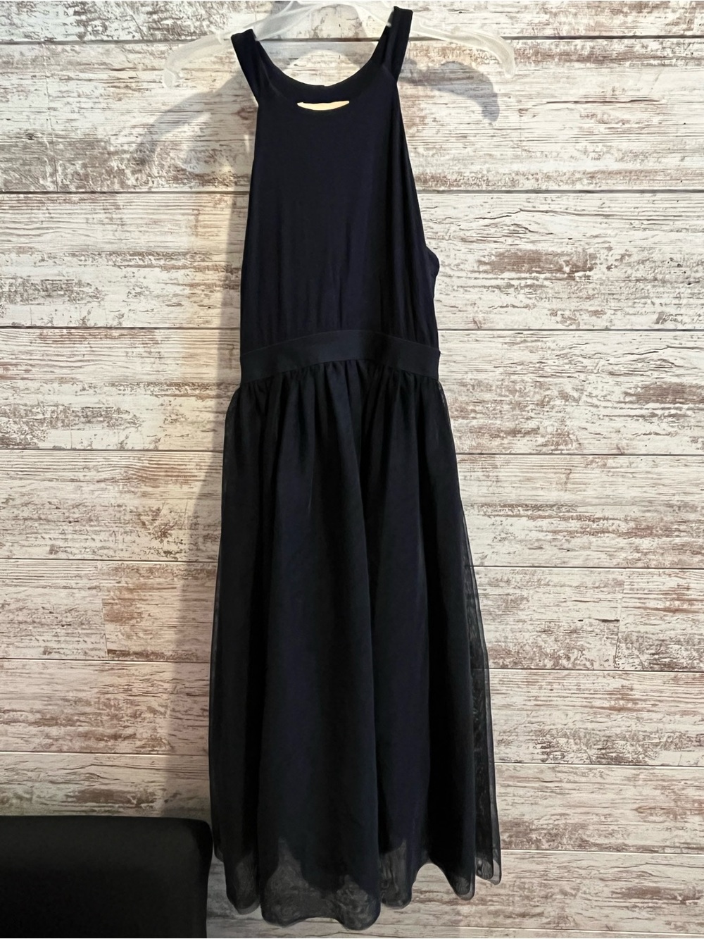 Sleeveless Navy Maxi Dress with Gathered Skirt